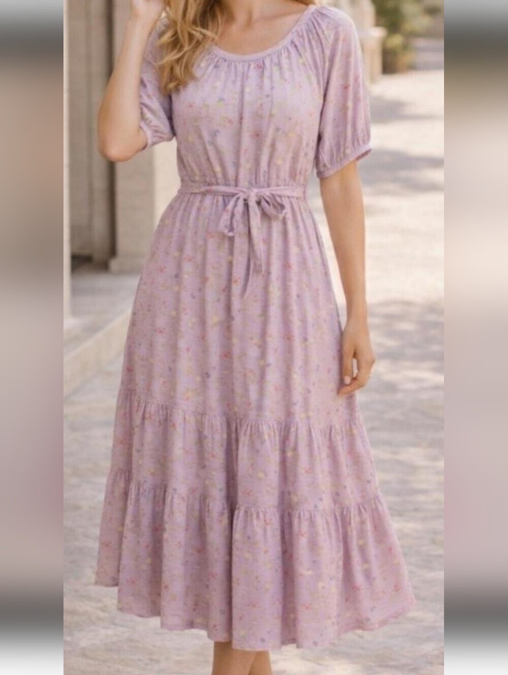 Matilda Jane Women's Lavender Floral Elastic Waist Midi Dress Size M